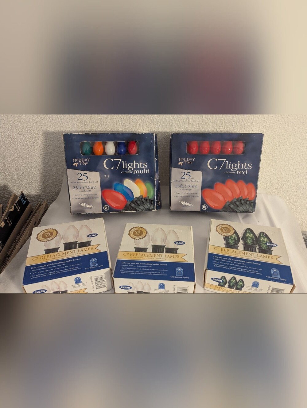 Holiday C7 ceramic lights in outdoor string Multi Red Green Christmas lot 5 New